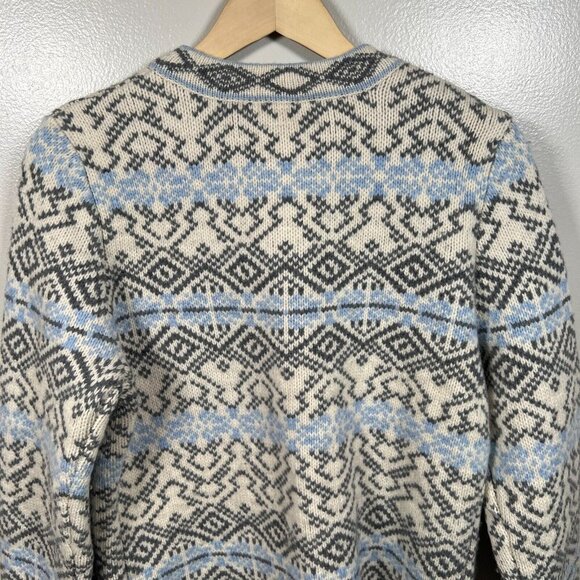 L.L. Bean Nordic Sweater Womens Size Medium Lambs Wool Fair Isle Icelandic Blue - Picture 8 of 10